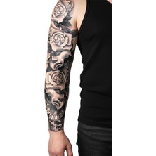 Dövme Kutusu Geçici Kol Kaplama Dövme – Kartal, Kurt ve Saat Motifleriyle Gücün, Özgürlüğün ve Zamanın Birleşimi!