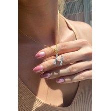Spossy Silver Jewelry Geometrik Taşlı ‘'h'' Harf Kolye