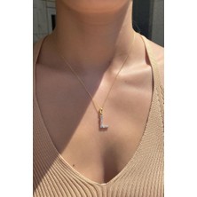 Spossy Silver Jewelry Geometrik Taşlı ‘'l'' Harf Kolye
