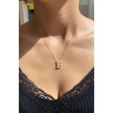 Spossy Silver Jewelry Baget Taşlı B Harfi Kolye