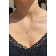 Spossy Silver Jewelry Baget Taşlı D Harfi Kolye