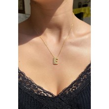 Spossy Silver Jewelry Baget Taşlı E Harfi Kolye