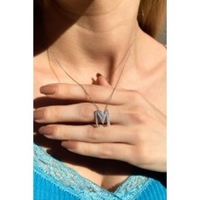 Spossy Silver Jewelry Baget Taşlı M Harfi Kolye