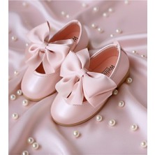 Welissa Soft Pembe Saten Fiyonklu Kız Çocuk Babet Düz Taban Suni Deri Şıklığı