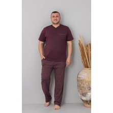 Pijamoni Erkek Büyük Beden Altı Ekose Desenli Bordo Pijama Takım