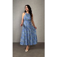 Gacha Kadın Omuzlardan Açık Boyundan Geçmeli Desenli Süprem Bluz