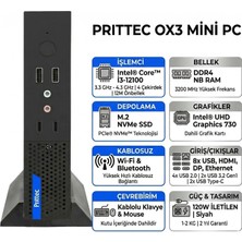 Prıttec Ox3 Intel Core I3-12100 24GB 512GB SSD Freedos Mini Pc Q7-TH610Lİ3121008 008