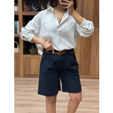 Vazıradk Beli Kemerli Licralı Gabardin Midi Boy Şort