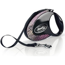 Flexi Glam M Beden Siyah 5 mt Şerit Tasma Kaliteli Kristal İşçilik ile Şık Tasarım