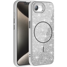 Maks Technology iPhone 17E Kılıf M-Safe Şarj Özellikli Parlayan Simli Mkst Okso Kapak - Beyaz