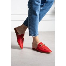 Shoetek Loive Kadın Terlik Önden Tokalı Kırmızı Deri