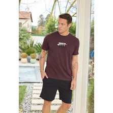 Pijamoni Erkek Bisiklet Yaka Kısa Kollu Koyu Mürdüm Şort Takımı