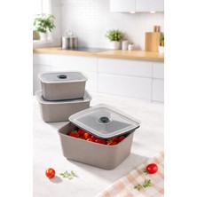 3'lü Vakumlu Sızdırmaz Mikrodalga Kullanımına Uygun Saklama Kabı Seti 450-950-1800 ml Bej