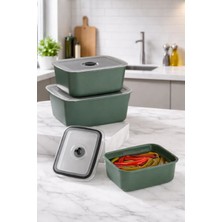 3'lü Vakumlu Sızdırmaz Mikrodalga Kullanımına Uygun Saklama Kabı Seti 450-950-1800 ml Bej