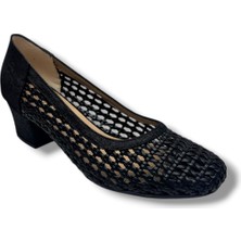 Nur Rose 86016-26 Cilt Deri Örgülü Kalın Topuk Kadın Ayakkabı