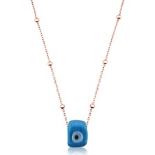 Vaoov 925 Ayar Gümüş Rose Altın Kaplama Küp Nazar Kolye