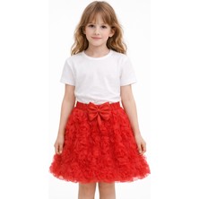 Sibel Günay Butik Kız Çocuk Kırmızı Gül Desenli Kurdele Detaylı Etek - 23 Nisan, 19 Mayıs, 29 Ekim Gösteri Eteği