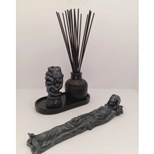 Tedisanat Buhur Bekçisi Kuru Kafa Çubuk Tütsülük + 3 ' Lü Vazo Set