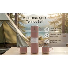 Vacuum Bottle Paslanmaz Çelik Termos 3 Bardaklı 500 ml Kutulu Sızdırmaz Set