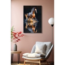 Şehber Modern Duvar Tablosu Dikey Kanvas Tekli Salon Mutfak Yatak Odası Ofis Gece Sahilde Koşan At