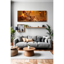 Şehber Duvar Tablosu Panoramik Yatay Kanvas Tekli Salon Mutfak Yatak Odası Ofis ve Dişi Yavru Aslan