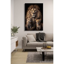 Şehber Kanvas Duvar Tablosu Dikey Tekli Salon Mutfak Yatak Odası Ofis Erkek Aslan ve Yavruları