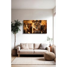 Şehber Kanvas Duvar Tablosu Panoramik Yatay Tekli Salon Mutfak Yatak Odası Ofis Dişi Aslan ve Yavruları