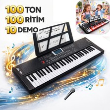 Multizone Işıklı 61 Tuşlu Dijital Çocuk Piyanosu Hediye Mikrofonlu Org 5 Oktav Elektronik Keyboard