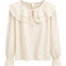 Mixray 4861 Kadın Yakası Volanlı Bağlamalı Dökümlü Bluz Naturel