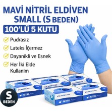 Sylar Mavi Nitril Eldiven Small S Beden Pudrasız 100’LÜ 5 Kutu Tek Kullanımlık Muayene Eldiveni Lateksiz Koruyucu Eldiven Seti