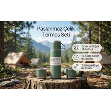 Vacuum Bottle Paslanmaz Çelik Termos 3 Bardaklı 500 ml Kutulu Sızdırmaz Set