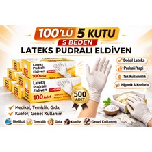Sylar Lateks Pudralı Eldiven S Beden 100’LÜ 5 Kutu Toplam 500 Adet Tek Kullanımlık Muayene Eldiveni Doğal Lateks Koruyucu Eldiven
