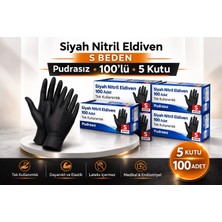 Sylar Siyah Nitril Eldiven S Beden Pudrasız 5 Kutu Tek Kullanımlık Dayanıklı Lateks Içermeyen Koruyucu Eldiven Seti