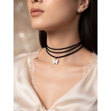 Takıconcept Kelebek Detaylı Siyah Choker Tasma Kolye