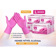 Sylar Pembe Nitril Eldiven L Beden Pudrasız 100’LÜ 5 Kutu Tek Kullanımlık Dayanıklı Muayene Eldiveni Toplu Paket