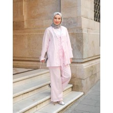 Bağlama Detaylı Şifon Görünümlü Tesettür Takım – Astarlı Rahat Kalıp Yazlık Kombin