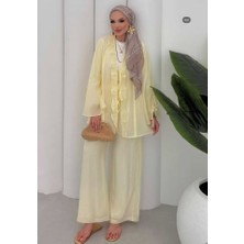 Bağlama Detaylı Şifon Görünümlü Tesettür Takım – Astarlı Rahat Kalıp Yazlık Kombin