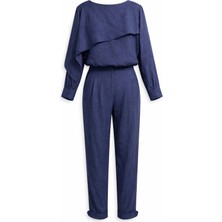 Mixray 4836 Kadın Asimetrik Detaylı Bluz Pantolon Ikili Takım Lacivert