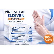 Sylar Vinil Şeffaf Eldiven L Beden 100’LÜ 5 Kutu Tek Kullanımlık Pudrasız Vinil Muayene ve Hijyen Eldiveni Toplu Set 500 Adet