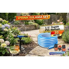 20M Örgülü Bahçe Hortumlu + 1 Kazıklı Döner Sprink(3'lü) +Musluk Bağlantı Seti