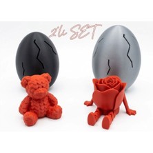 Arcanium Sürpriz Yumurta Seti Hareketli Gül ve Kalp Dokulu Ayıcık Figürlü 2'li Hediye Seti