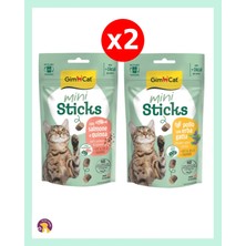 Gimcat 4'lu Mini Sticks Tavuklu & Kediotlu (2 Adet )+ Somonlu & Kinoa (2 Adet) Içeren Kedi Ödül Çubuğu 50 gr