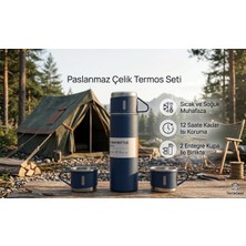 Vacuum Bottle Paslanmaz Çelik Termos 3 Bardaklı 500 ml Kutulu Sızdırmaz Set