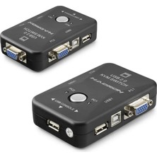 Epilons VGA USB Kvm Switch 2 In 1 Out + 2 Port USB Console + 2 Port USB Pc (Klavye/mouse + Yazıcı) - Siyah