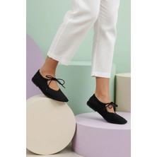 Stilbagshoes JERRİ KÜT BURUN BİLEK BAĞLAMA DETAYLI KADIN BABET SİYAH