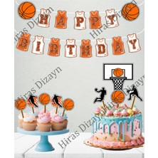 Hiras Dizayn 34 Parça Basketbol Konsept Sporcu Basket Dev Set Doğum Günü Süsü Banner Pasta Kürdanı Cupcake Kürda