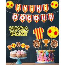 Hiras Dizayn Taraftar Futbol Set 32 Parça Futbol Sarı Kırmızı Doğum Günü Seti Banner Pasta Kürdanı Cupcake Süsü Seti