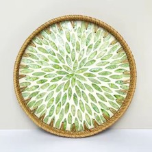 Renesse Home Asuan El Yapımı Rattan Tepsi 30 cm – Doğal Hasır Sunum Tepsisi, Bohem Dekoratif Servis Tepsisi