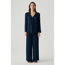 Penye Mood Viskon Saten Dokulu Bağlama Detaylı Pijama Takımı