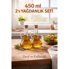 Padilon 450 ml 2’li Cam Yağdanlık Seti Mantar Kapaklı Şeffaf Sirkelik Zeytinyağı Şişesi Ergonomik Tasarım